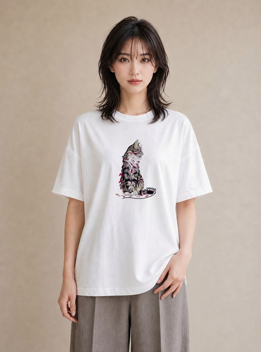Tシャツ レディース メインクーン 猫 ねこ イラスト 可愛い 部屋着 女性向けギフト 白T