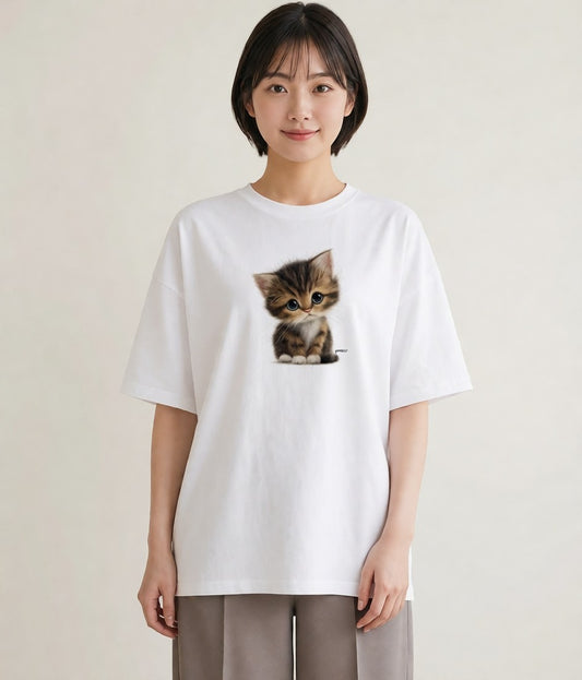 プリントTシャツ レディース 子猫 猫 ねこ イラスト こなれ感 カフェ巡り 女子会 白T