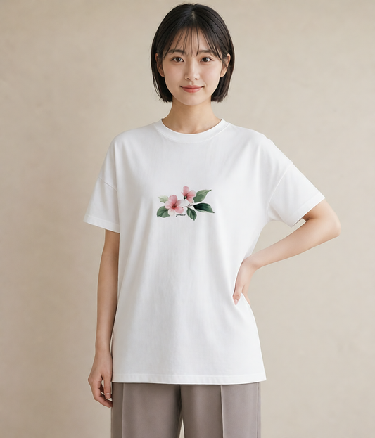 プリントTシャツ レディース あさがお 朝顔 花 花柄 イラスト 休日コーデ 海 カフェ巡り 白T