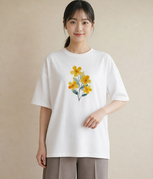 デザインTシャツ レディース ミモザ 花 花柄 イラスト ゆるかわ 旅行 母娘コーデ 白T