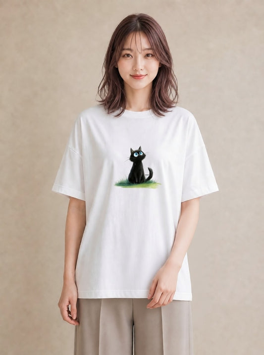 デザインTシャツ レディース ロシアンブルー 猫 ねこ イラスト ユニーク ママ カフェ服 白T
