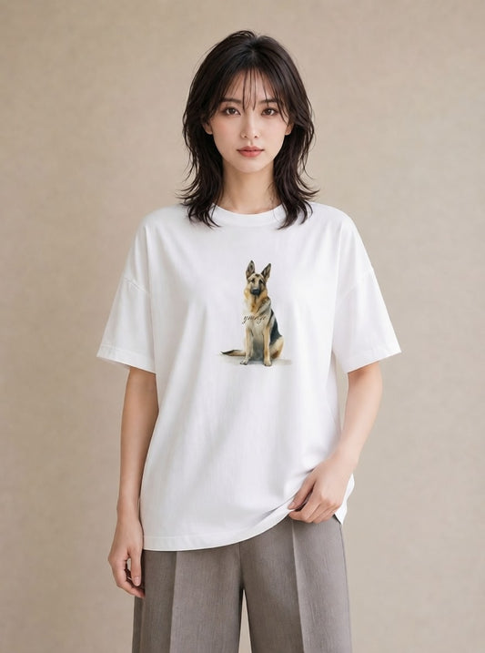 デザインTシャツ レディース ジャーマンシェパード 犬 いぬ イラスト カジュアル 母娘コーデ 自分用 白T