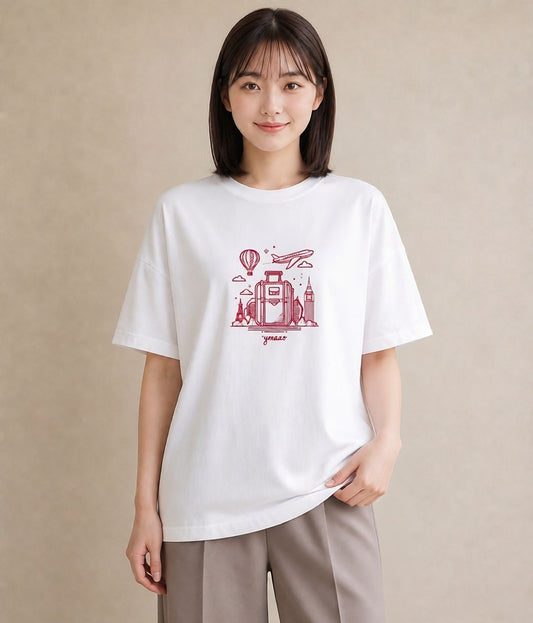 半袖Tシャツ レディース 旅 トラベル スタンプ イラスト 上品 春服 ミセス 白T