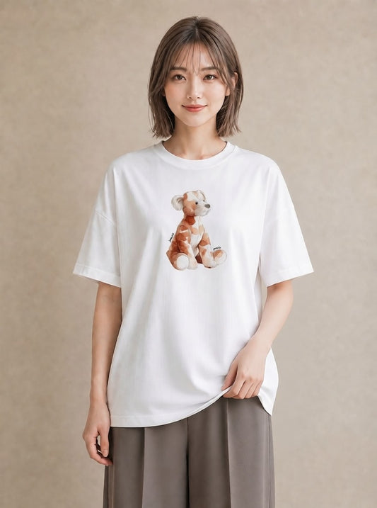 グラフィックTシャツ レディース わんこ 犬 いぬ イラスト こなれ感 お揃い 親子 白T