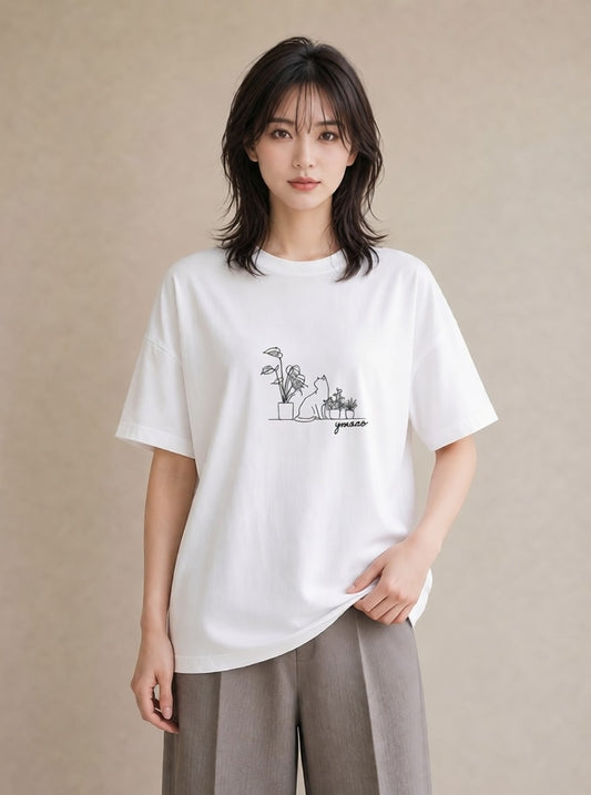 半袖Tシャツ レディース 観葉植物 ボタニカル 植物 イラスト 個性的 姉妹 送別ギフト 白T
