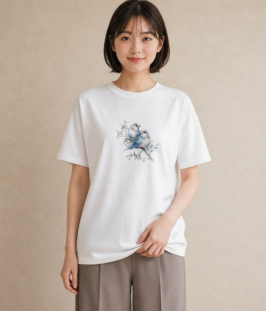 グラフィックTシャツ レディース インコ ペット 動物 イラスト ラフ 通勤 在宅 白T
