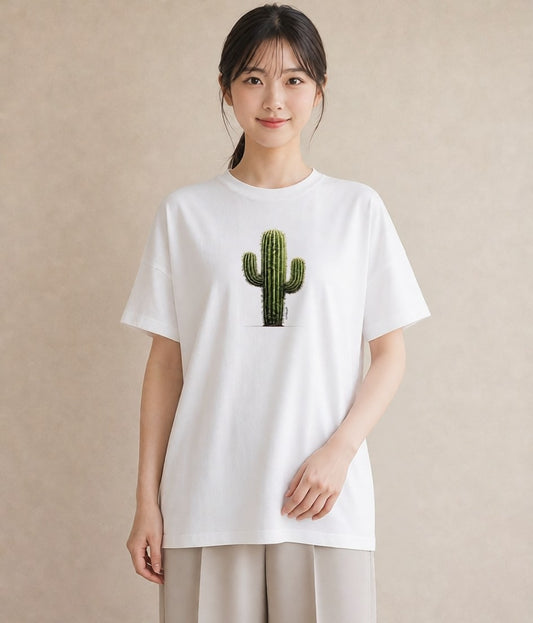 グラフィックTシャツ レディース サボテン 植物 ボタニカル イラスト 個性的 レイヤード 友達ギフト 白T