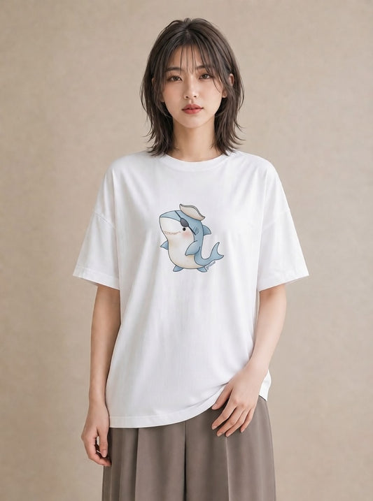 グラフィックTシャツ レディース サメ 海の生き物 海 イラスト ユニーク クリスマス 旅行 白T