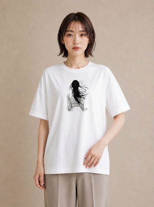 プリントTシャツ レディース 女の子 ガール 後ろ姿 イラスト カフェコーデ 姉妹 送別ギフト 白T