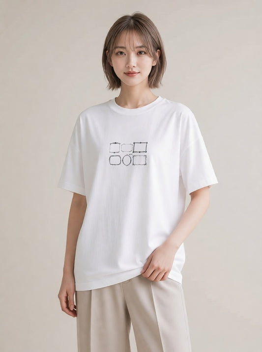 デザインTシャツ レディース 手鏡 アンティーク レトロ ナチュラル イラスト ゆるコーデ 女子会 お揃い 白T