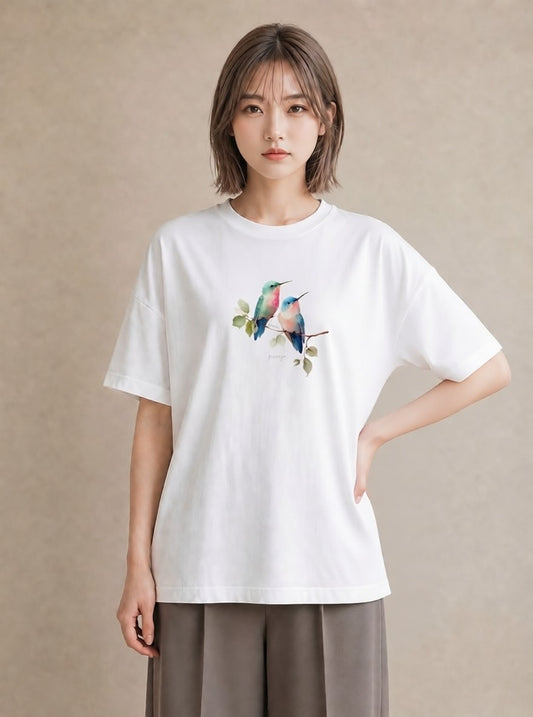 グラフィックTシャツ レディース コザクラインコ ペット 動物 イラスト 上品 女性向けギフト 散歩 白T