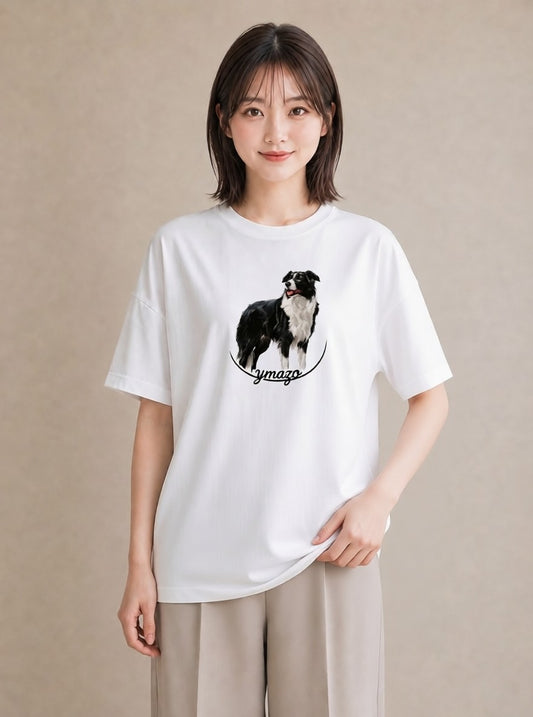 半袖Tシャツ レディース ボーダーコリー 犬 いぬ イラスト ナチュラル 休日 ペアコーデ 白T