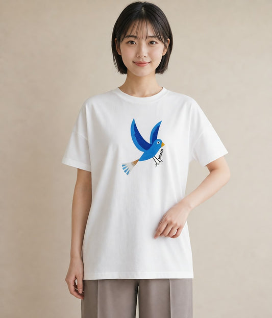 プリントTシャツ レディース 九官鳥 ペット 動物 イラスト 旅行コーデ お出かけ 普段着 白T