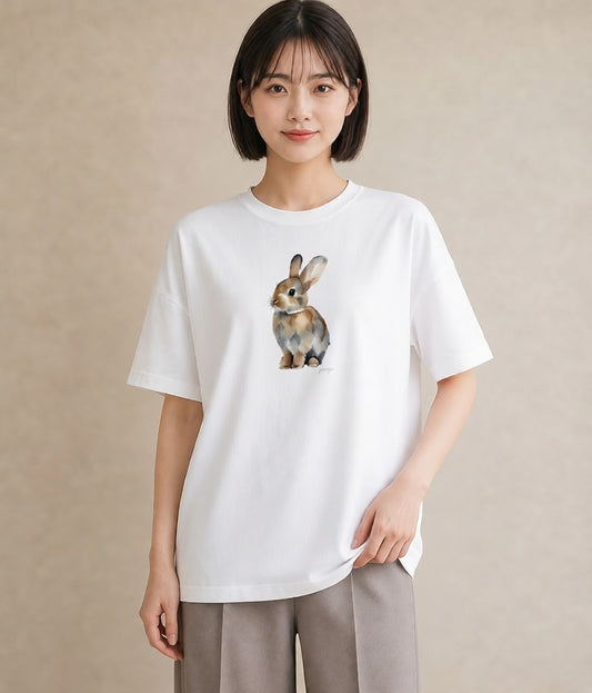 プリントTシャツ レディース うさちゃん ペット 動物 イラスト ニュアンス 旅行 母娘コーデ 白T