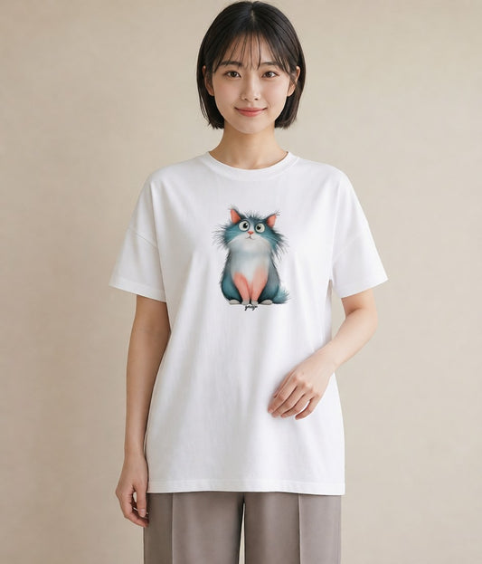 Tシャツ レディース ロシアンブルー 猫 ねこ イラスト こなれ感 ホワイトデー 春服 白T
