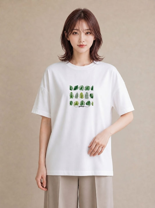 Tシャツ レディース モンステラ 植物 ボタニカル イラスト 手描き風 送別ギフト 通勤 白T