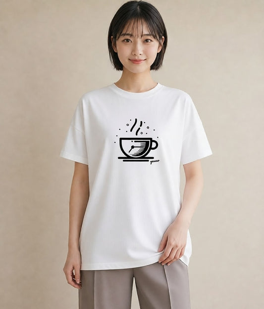半袖Tシャツ レディース コーヒー カフェ 珈琲 イラスト 手描き風 普段着 週末コーデ 白T