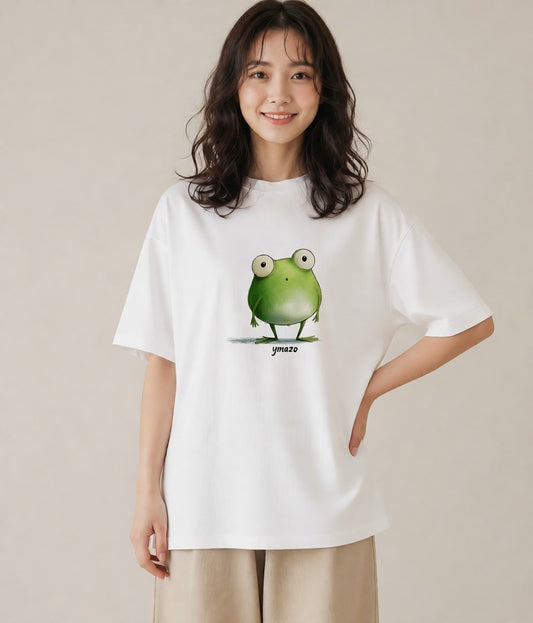 プリントTシャツ レディース カエル ペット 動物 イラスト きれいめカジュアル お揃い 親子 白T