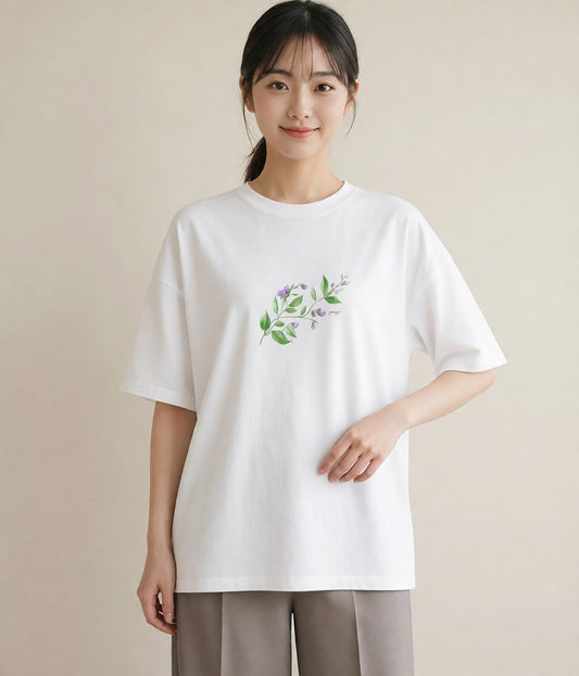 デザインTシャツ レディース ハーブ 植物 ボタニカル イラスト こなれ感 レイヤード 友達ギフト 白T
