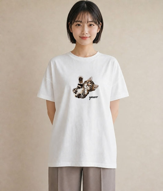 プリントTシャツ レディース 肉球 猫 ねこ イラスト 普段使い 親子 20代 白T