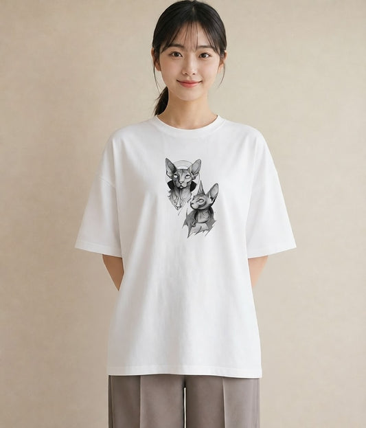 Tシャツ レディース スフィンクス 猫 ねこ イラスト お洒落 送別ギフト 通勤 白T