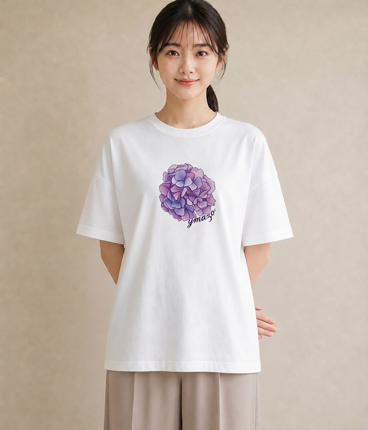 プリントTシャツ レディース あじさい 紫陽花 アジサイ 花 花柄 イラスト ナチュラル 女性 旅行用 白T