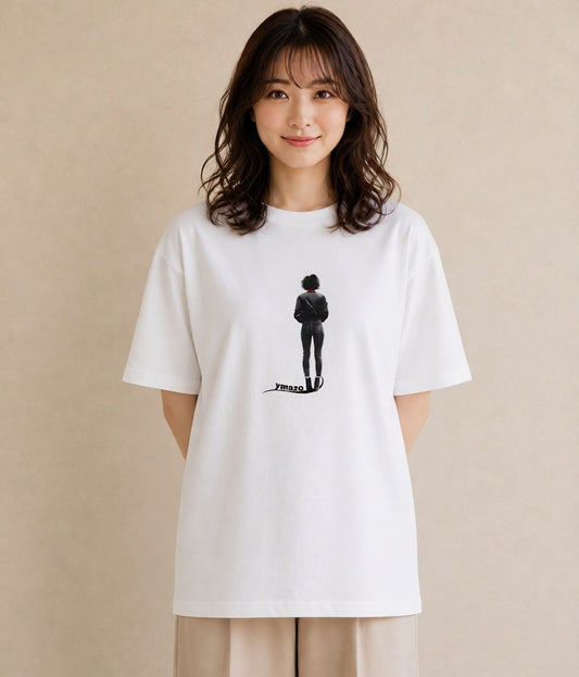 デザインTシャツ レディース 女の子 ガール 後ろ姿 イラスト ユニーク 自分用 ルームウェア 白T