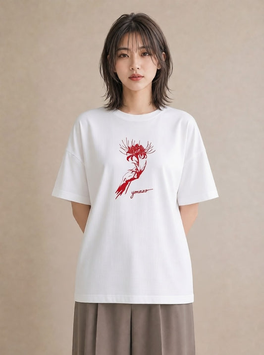 プリントTシャツ レディース 彼岸花 花 花柄 イラスト カジュアル クリスマス 旅行 白T