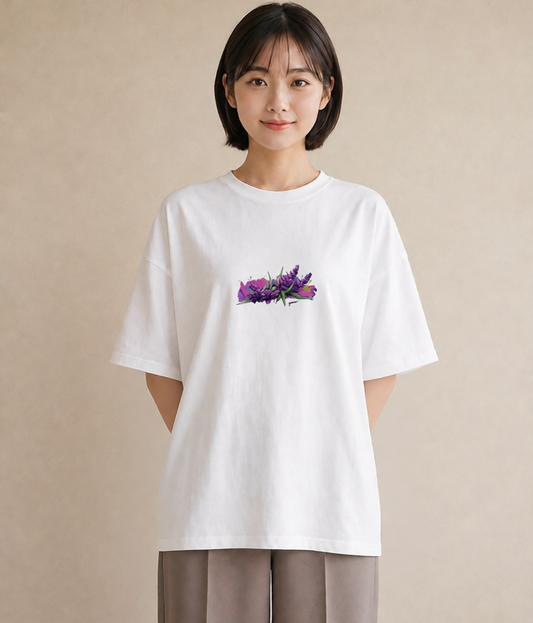 グラフィックTシャツ レディース ラベンダー 花 花柄 イラスト ヴィンテージ風 デート 帰省 白T