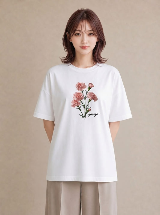 Tシャツ レディース カーネーション 花 花柄 イラスト 北欧風 綿100 デート 白T