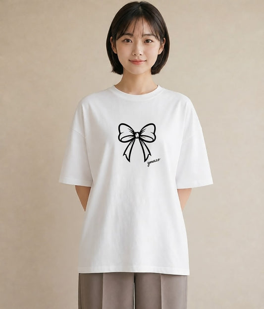 Tシャツ レディース リボン ボウ りぼん イラスト こなれ感 親子 20代 白T