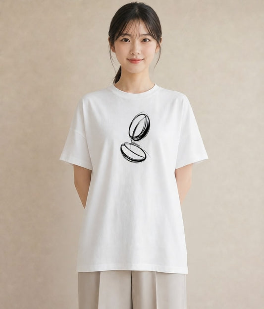 プリントTシャツ レディース パールピアス アクセサリー ナチュラル アンティーク イラスト 韓国風 20代 カジュアルコーデ 白T