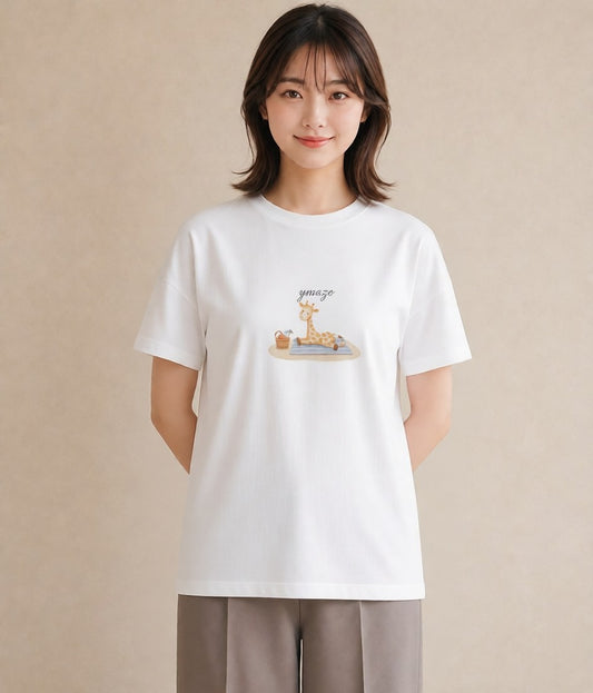 プリントTシャツ レディース きりん 動物 アニマル イラスト 友達ギフト 部屋着 白T