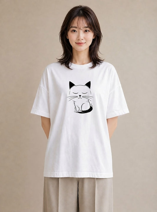 デザインTシャツ レディース 猫 ねこ ネコ イラスト デイリーウェア 休日 白T
