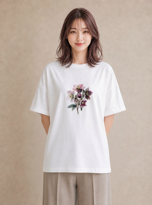 半袖Tシャツ レディース スミレ 花 花柄 イラスト 水彩風 敬老の日 ホワイトデー 白T
