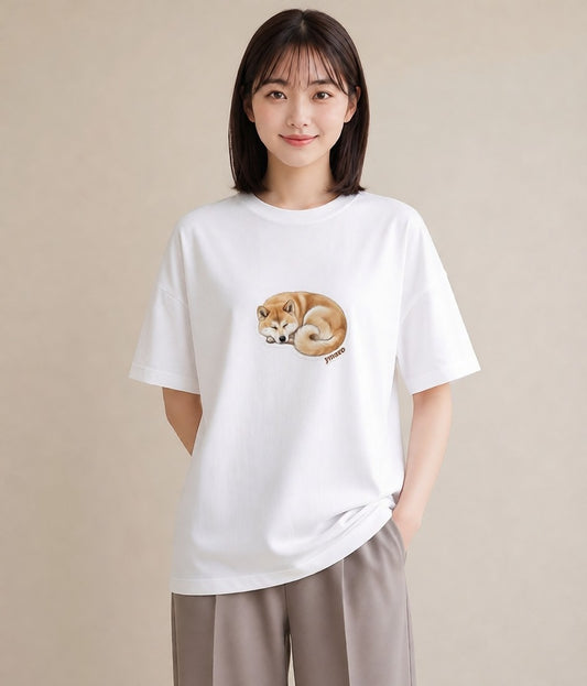 プリントTシャツ レディース 秋田犬 犬 いぬ イラスト 線画 ペアコーデ 秋コーデ 白T