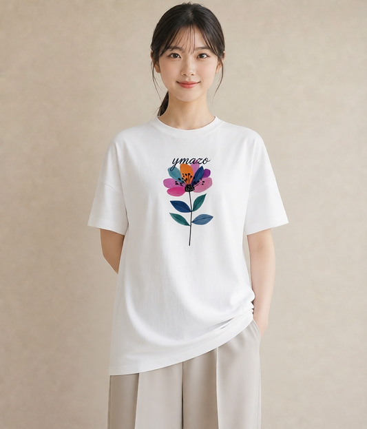 プリントTシャツ レディース パンジー 花 花柄 イラスト 韓国風 公園 ママ 白T