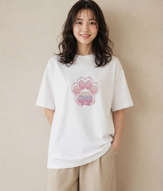 プリントTシャツ レディース 肉球 猫 ねこ イラスト 淡色 姉妹 送別ギフト 白T