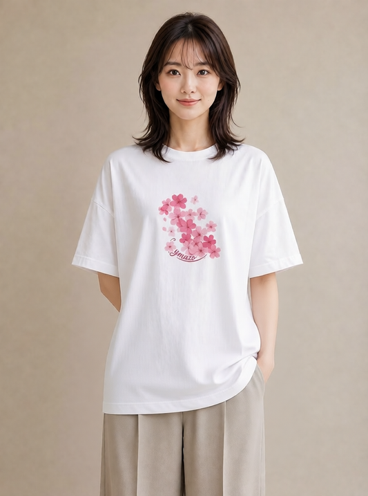 グラフィックTシャツ レディース さくら 桜 サクラ 花 花柄 イラスト 旅行コーデ デイリーウェア 休日 白T