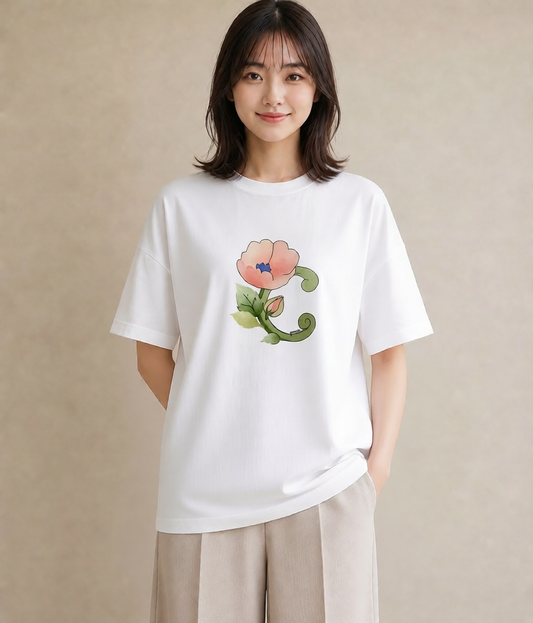 グラフィックTシャツ レディース 椿 花 花柄 イラスト 上品 デート 帰省 白T