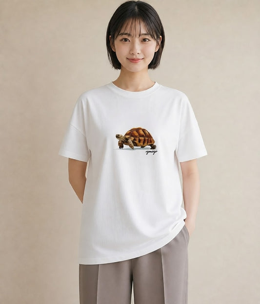 Tシャツ レディース ゼニガメ ペット 動物 イラスト レトロ ミセス 春コーデ 白T