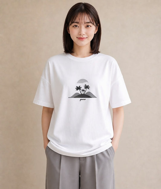 半袖Tシャツ レディース 海 リゾート 夏 イラスト 水彩風 カフェ服 クリスマス 白T