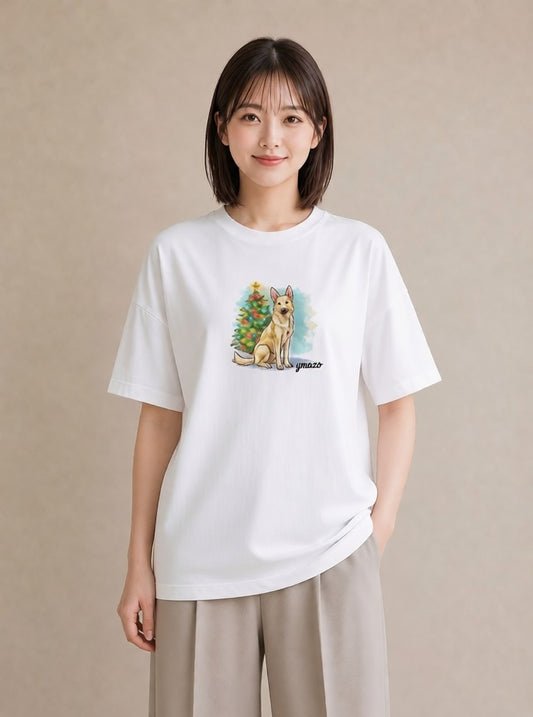 プリントTシャツ レディース ジャーマンシェパード 犬 いぬ イラスト ラフカジュアル お揃い 親子 白T