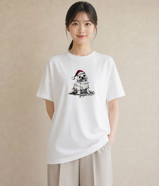 Tシャツ レディース ゴマフアザラシ 動物 アニマル イラスト シンプル デイリーウェア 休日 白T