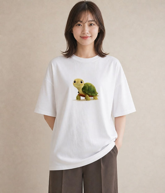 Tシャツ レディース カメ ペット 動物 イラスト 線画 クリスマス 旅行 白T