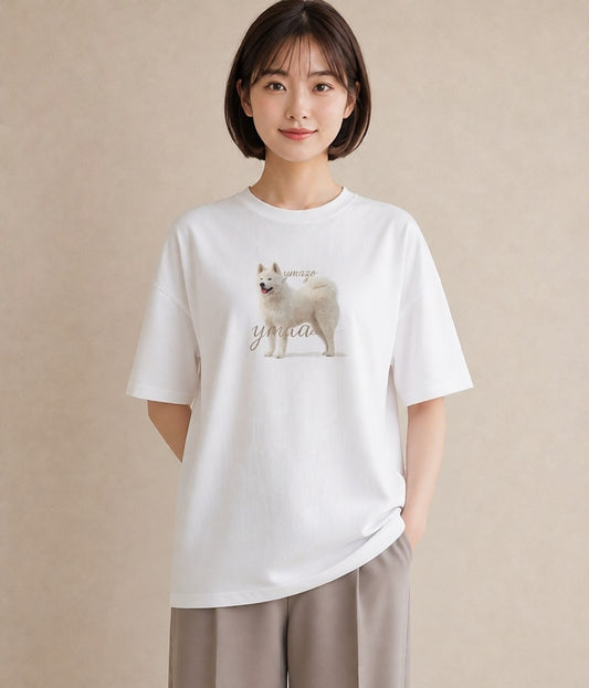 Tシャツ レディース サモエド 犬 いぬ イラスト ボタニカル ママ カフェ服 白T