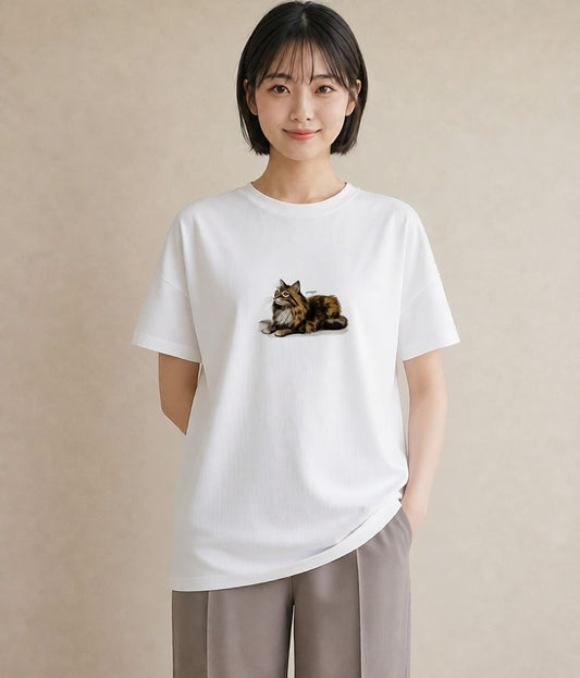 Tシャツ レディース 猫 ねこ イラスト ニュアンス お揃い 親子 白T