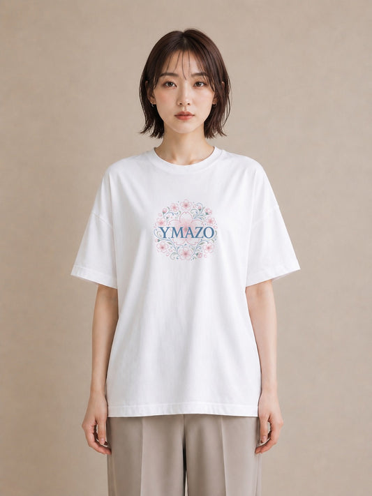 【受注生産】YMAZO Tシャツ レディース 半袖 ビッグシルエット 花柄 フローラル ボタニカル 花 ブーケ 白T 綿100% ホワイト M L ナチュラル 韓国っぽい ニュアンス 推し活 お出かけ 2026新作|花あそび(大きめプリント