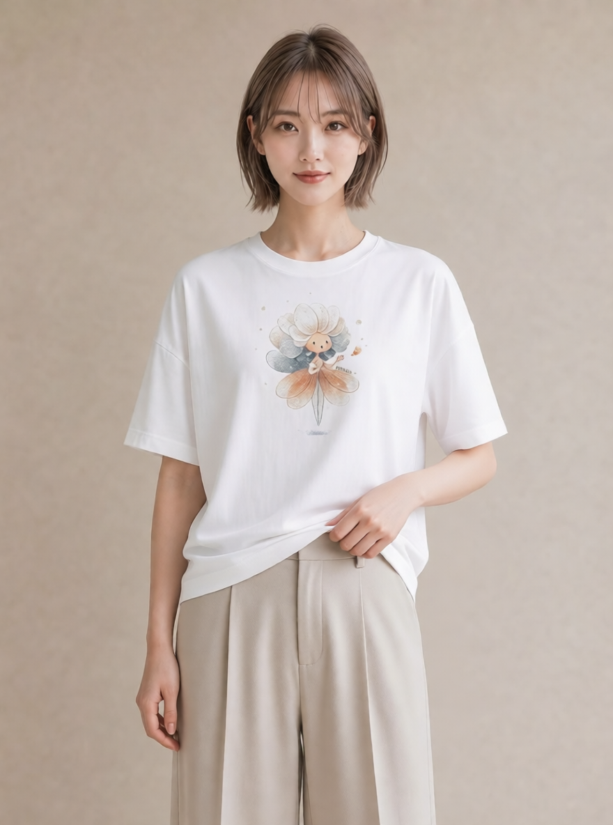 グラフィックTシャツ レディース カスミソウ かすみ草 花 花柄 イラスト ゆるかわ 海 カフェ巡り 白T