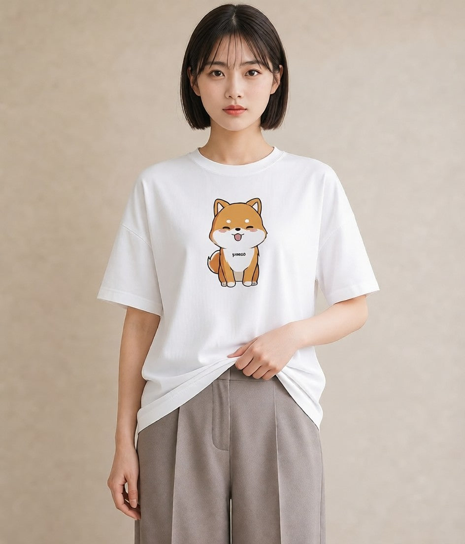 デザインTシャツ レディース 柴犬 しばいぬ 犬 いぬ イラスト ボタニカル 友達ギフト 部屋着 白T